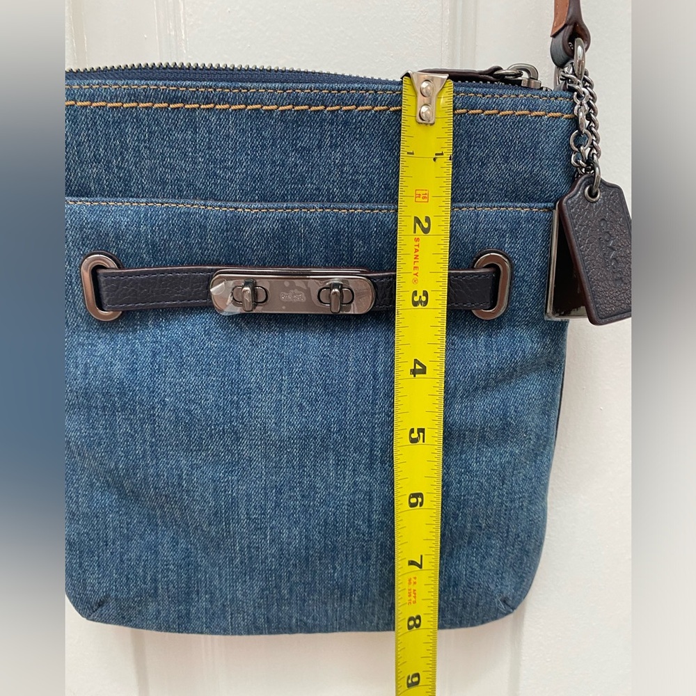 Coach Denim & Leather Blue Crossbody w Leather-and-Chain  Adjustable Strap - Picture 7 of 12